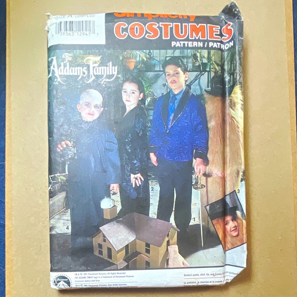 Simplicity 7991 VTG 1990s Addams Family Child Unisex Costume Pattern Sz S-M-L
